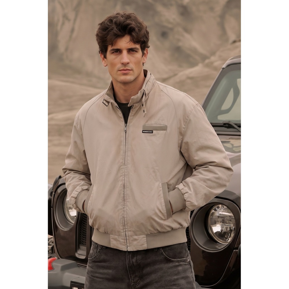 Members Only Iconic Racer Jacket Mens Large Tan Excellent Full Zip Lightweight